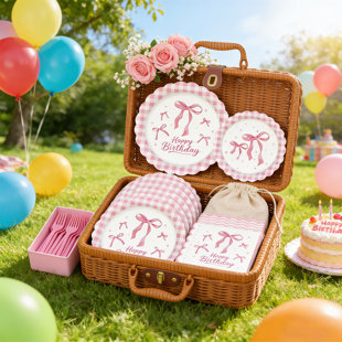Ensemble de 100 pièces de vaisselle rose 100% Happy Birthday