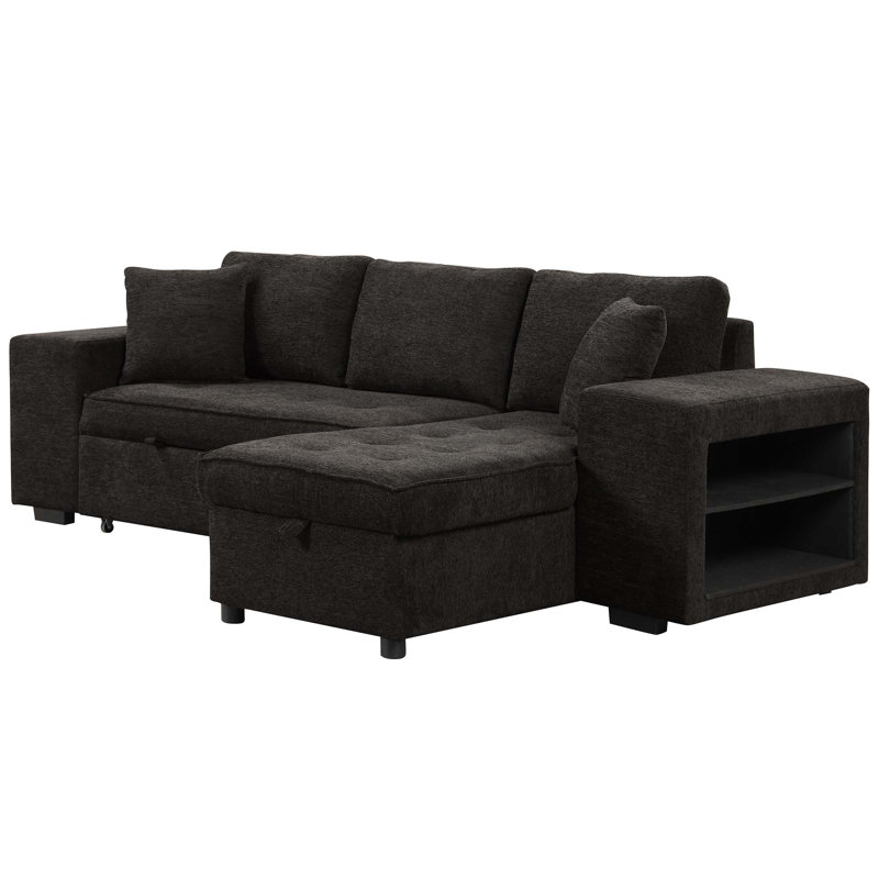 Canapé modulaire réversible en L de 104,5 po à 3 places, canapé-lit escamotable avec méridienne de rangement et 2 tabourets de mobilier de salon, gris anthracite