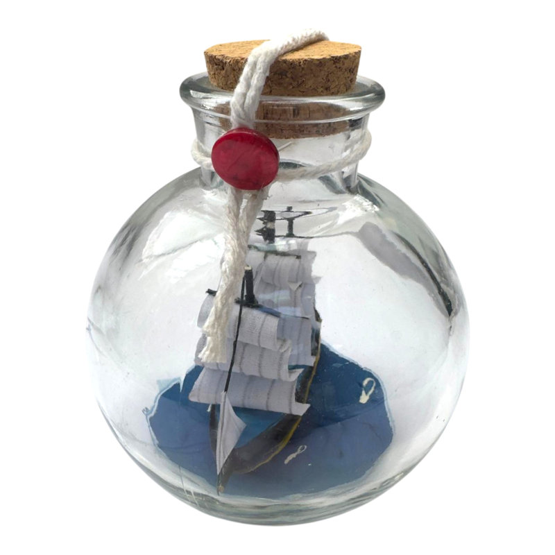 Figurine Mini bateau dans une bouteille, H 4,7 po x l 4,1 po x P 4,1 po, Multi, Verre-bois
