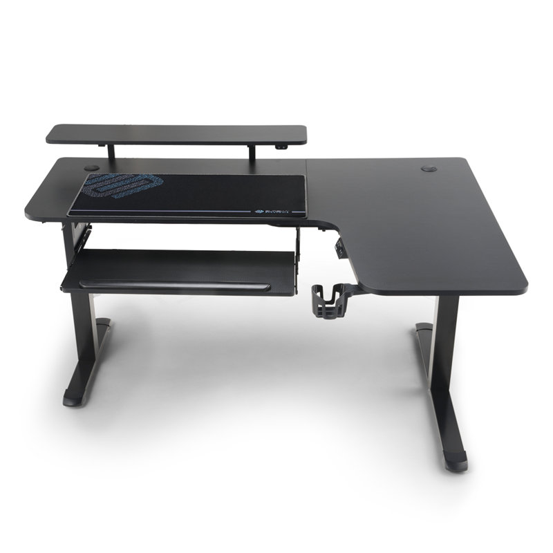 Bureau debout en forme de L Inbox Zero Marquasha avec support pour écran et bandes DEL, double moteur, Retour à droite