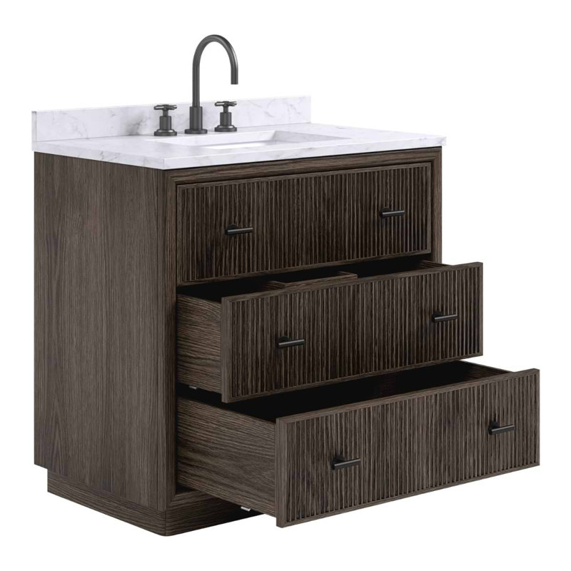 TileBar Studio Vanities Rhett Vanity with Top, Espresso Oak, 36" W, Carrara Marble