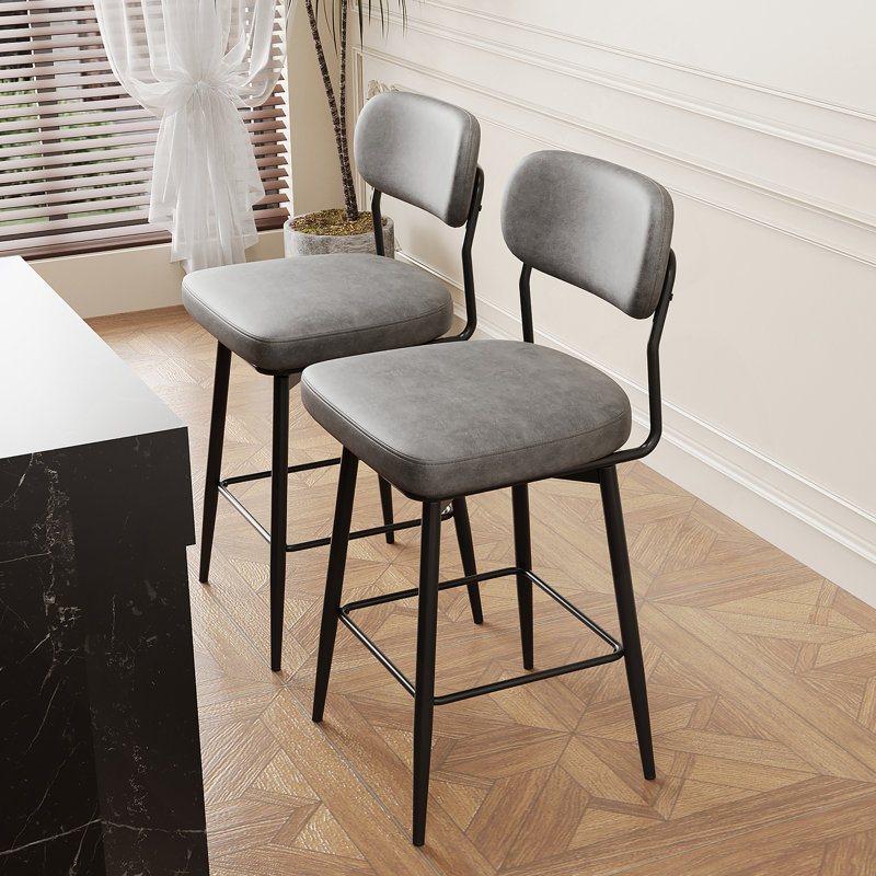 Ensemble de chaises de bar rotatives à 360 ° de 2 pièces avec coussins en cuir et supports en fer, convenant aux cuisines, aux restaurants et aux bureaux