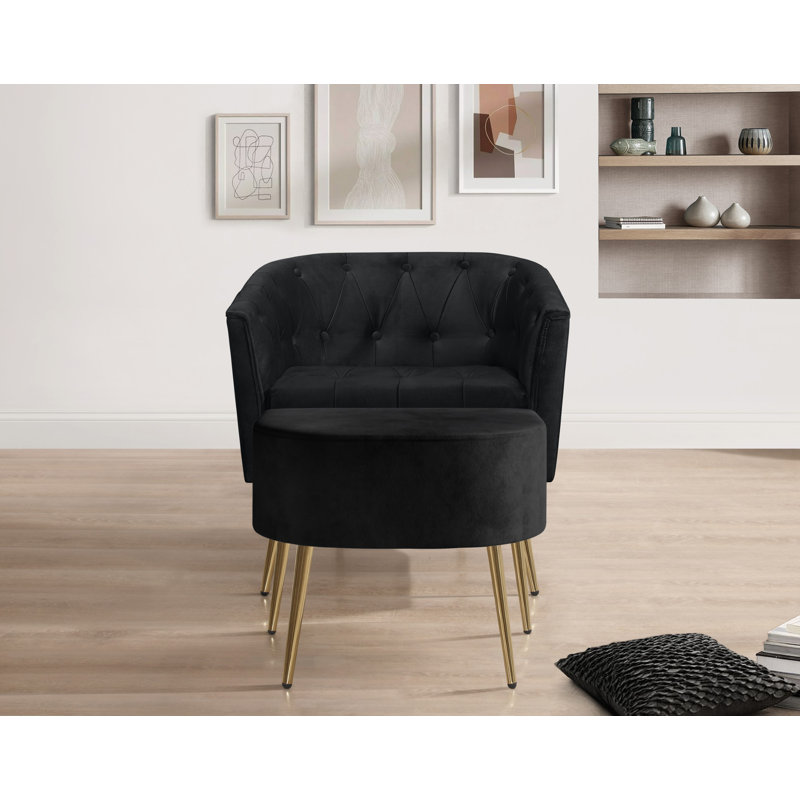 Fauteuil et repose-pieds Wynnwood, Velours noir