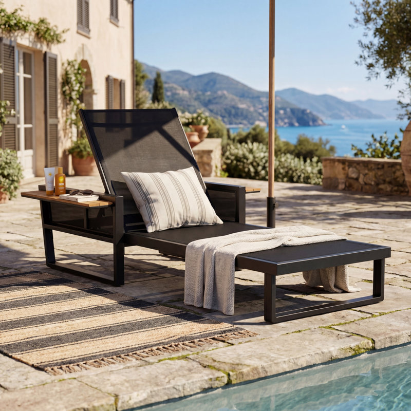 Chaises longues de patio réglables, fauteuil inclinable moderne en métal et en bois pour bord de piscine, Ne s'applique pas 2