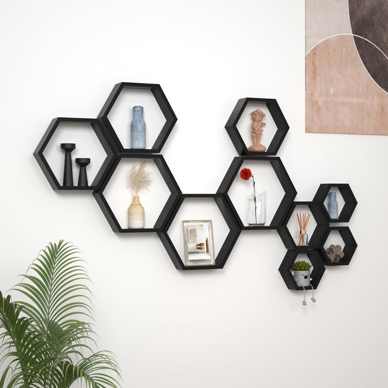 Tablettes flottantes hexagonales murales en bois massif Hexagon
