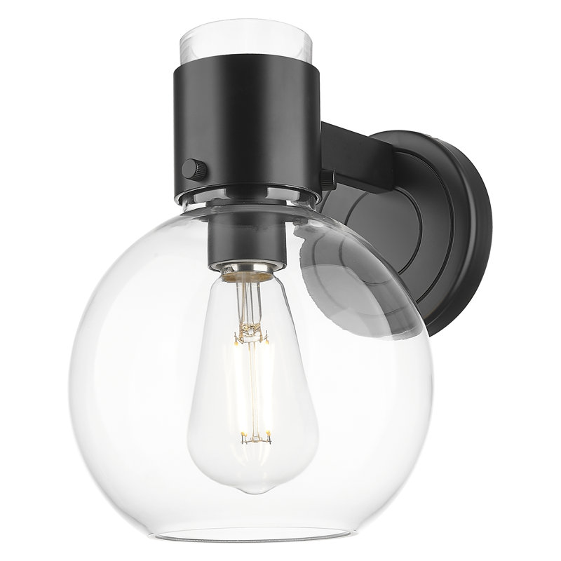 Downtown Urban - Lawton Sphere - 1 Light 8" Wall-mounted Sconce , Clear, Matte Black