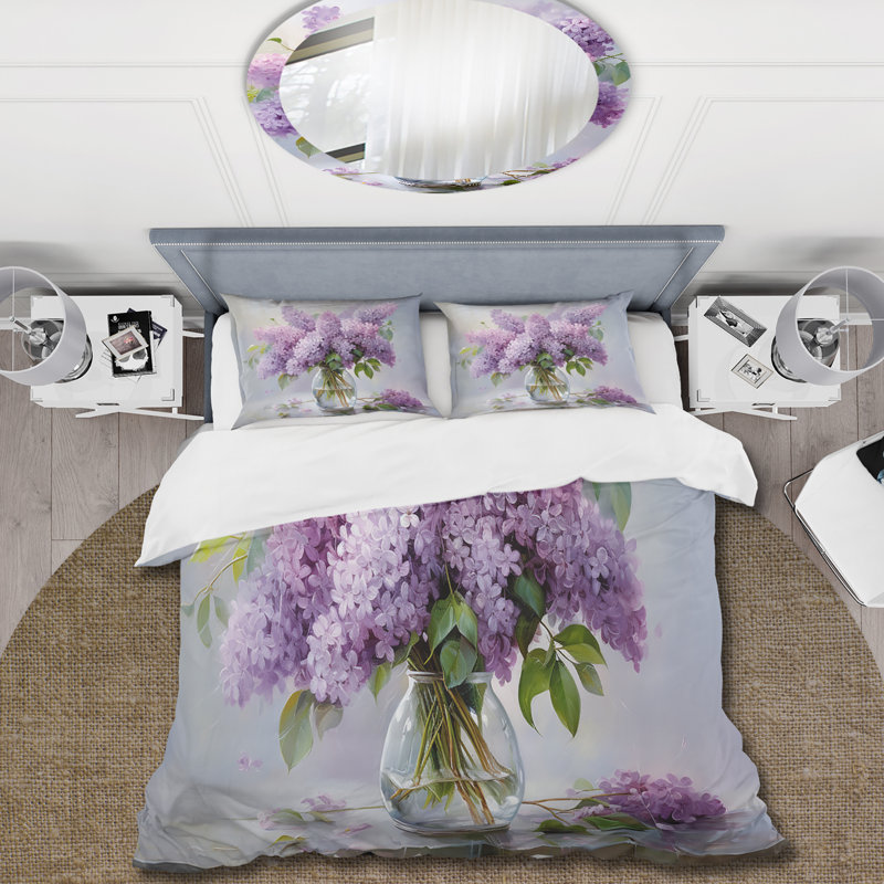 Lilas romantique Impression III - ensemble de housse de couette floral - microfibre de polyester