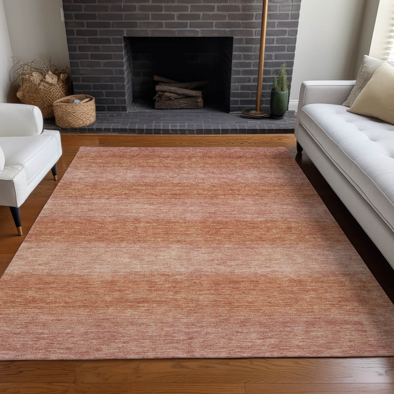 Machine Washable Indoor/Outdoor Xhevrie Terracotta Rug, Rectangle 8' x 10'