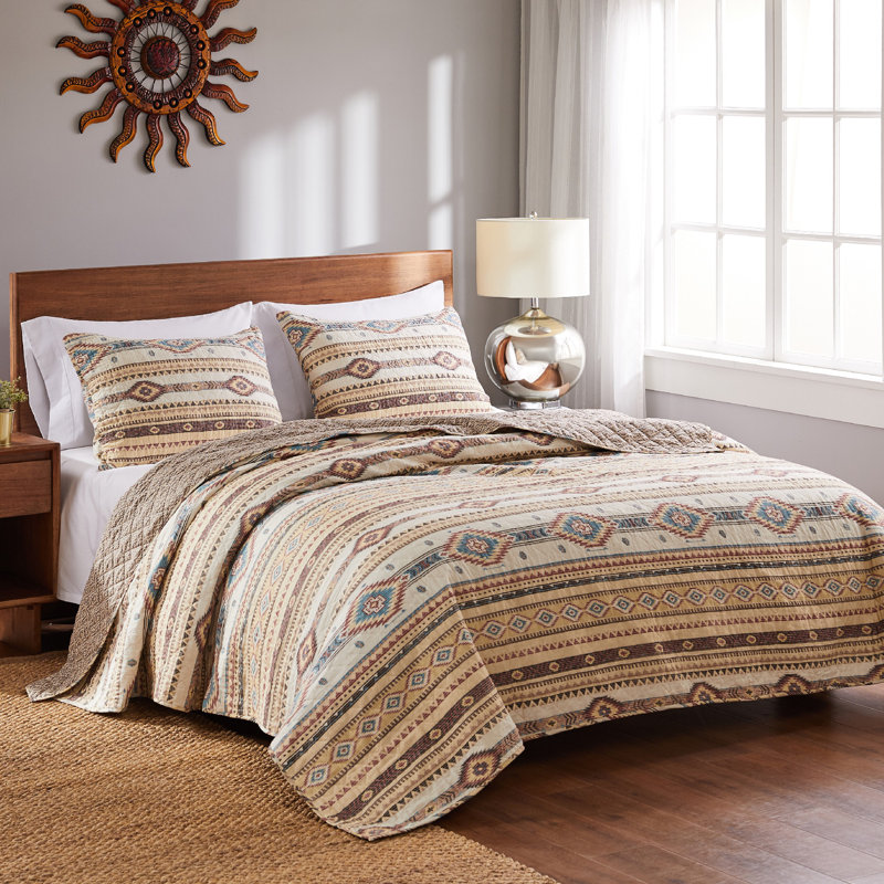 King Reversible Southwestern Microfiber Quilt Set in Brown