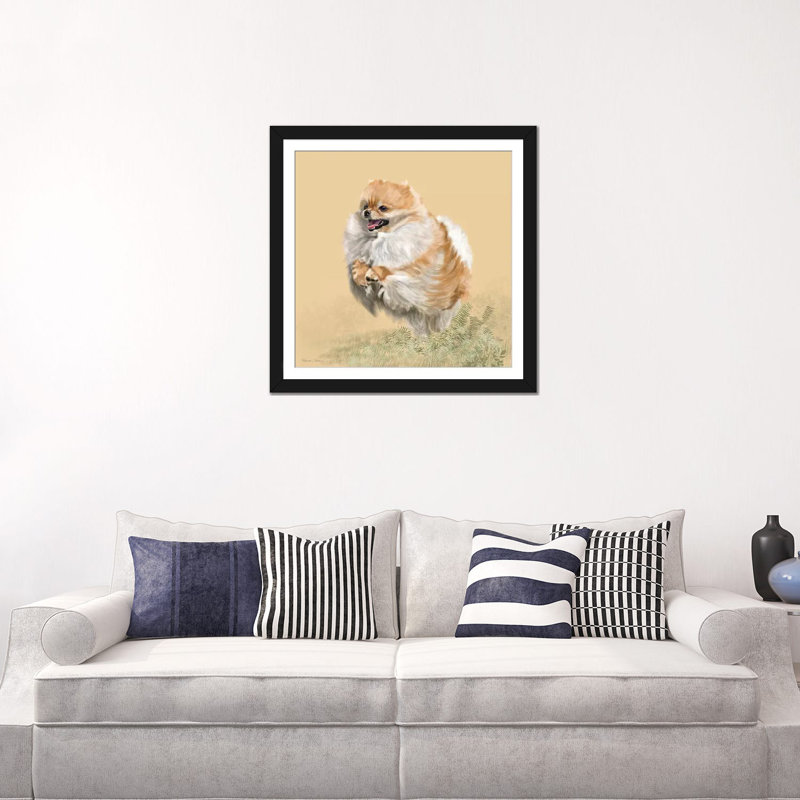«Pomeranian» par Vicki Newton, reproduction sur toile tendue, H 24 po x l 24 po x P 1 po, Papier d'art encadré noir, Blanc