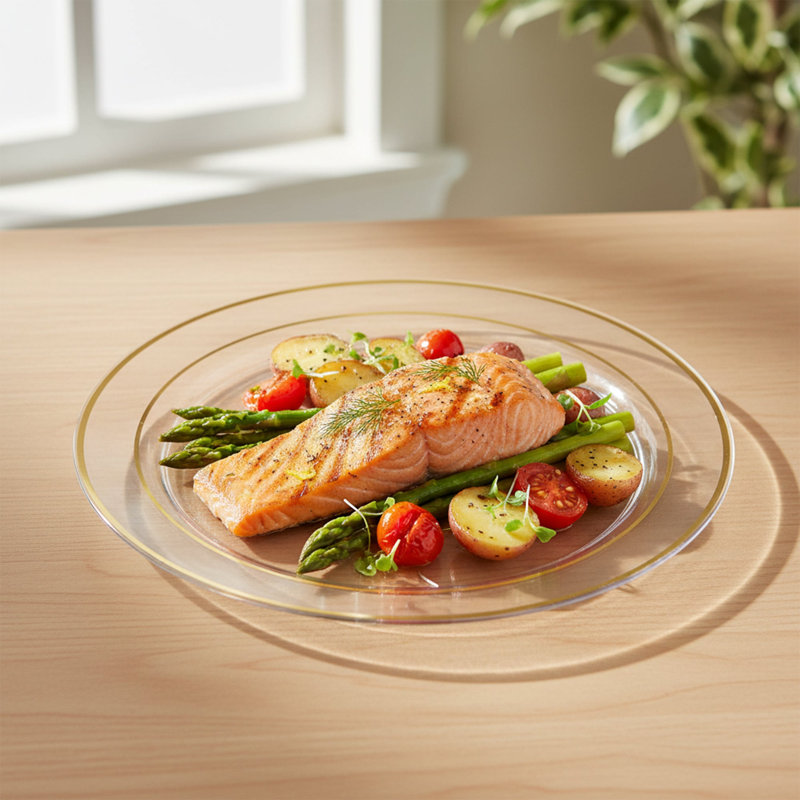 Service de table en plastique transparent à bordure dorée - 120 couverts