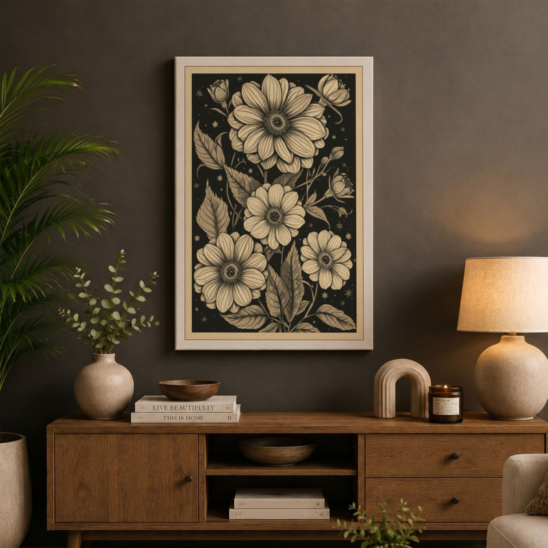 Daisy Study Botanical - Wrapped Canvas, 24x16 - 61.0 x 40.6 cm, Taupe Border