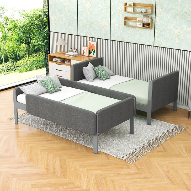Lit superposé simple en sherpa avec garde-corps et échelle, Gris