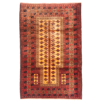 Tapis brun Teimani 3 pi 2 po x 4 pi 11 po