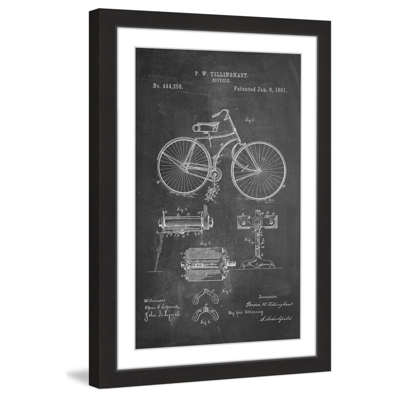 « bicycle 1891 craie » par steve king, reproduction d’art encadrée, H 12 po x l 8 po x P 1,5 po