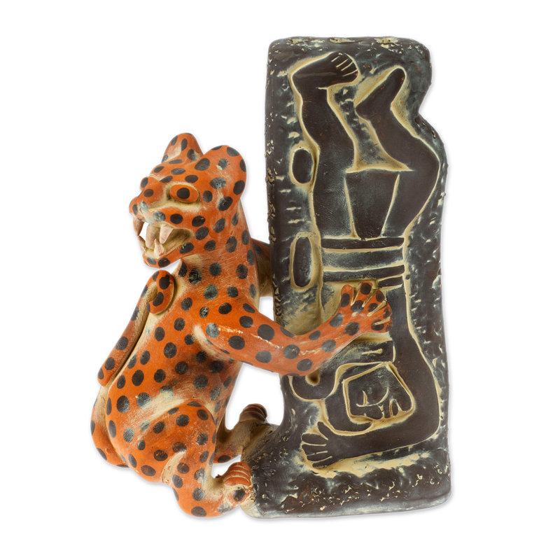Jaguar Olmeca avec figurine en céramique humaine