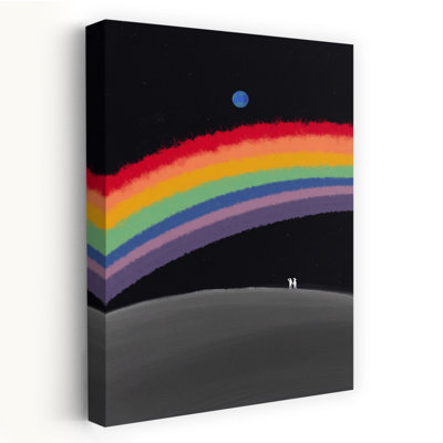 Couple Under Rainbow Sky Colorful Contemporary Minimalist Landscape Nature Wall Art Print 1 Piece Wrapped Canvas Wall Art