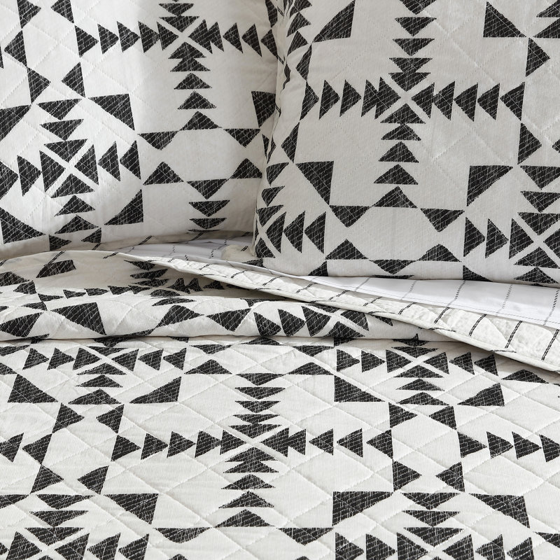 Ivory and Charcoal Cotton Twin Reversible Quilt Set