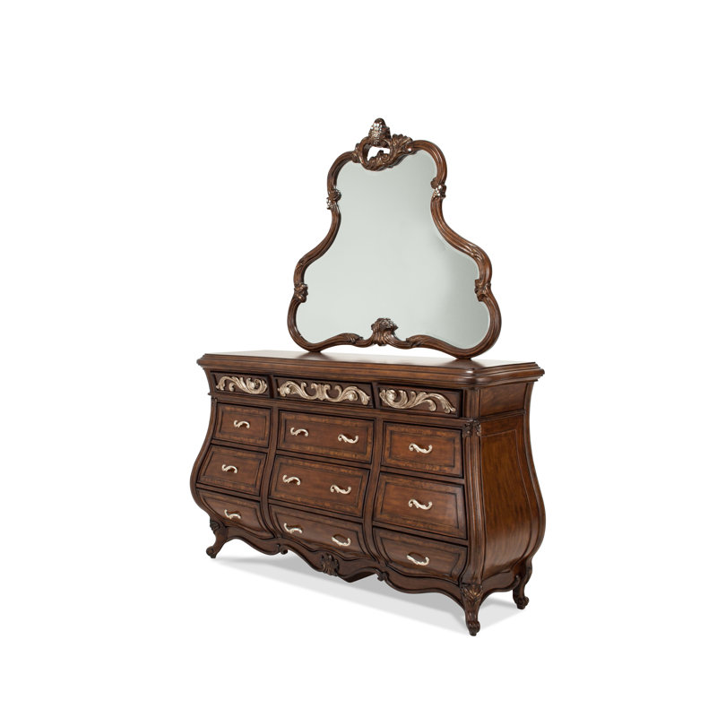Platine de Royale 12 Drawer Dresser with Mirror, Light Espresso