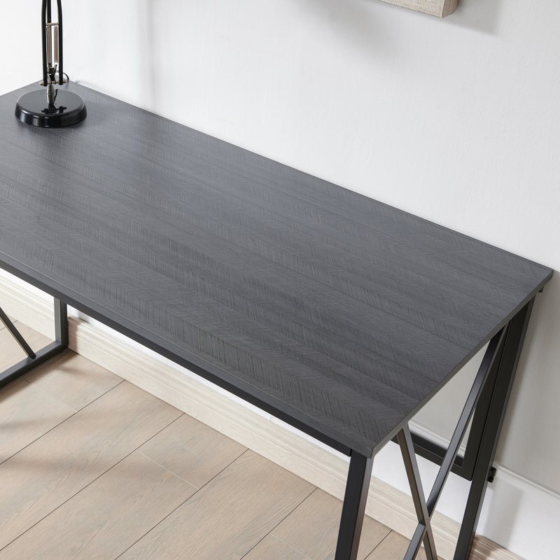 Bureau d'ordinateur X Design en bois patiné et nickel satiné, Noir mat