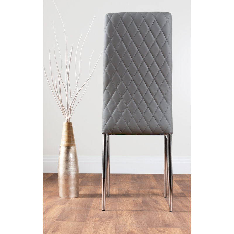 Tierra Modern Glass & Metal Extendable Dining Table Set & 4 Luxury Faux Leather Dining Chairs, Gray/Silver