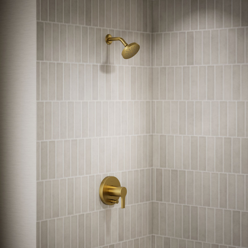 Ensemble de garniture de douche Elate Rite-Temp avec inverseur à bouton-poussoir, 1,75 gal / min, Brushed Brass