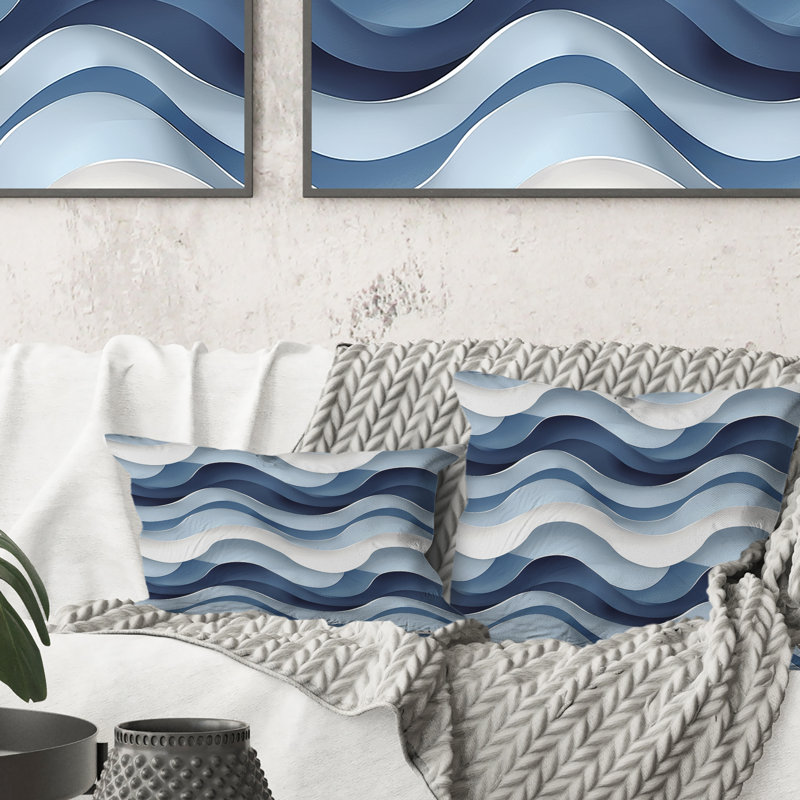 Coussin lombaire moderne Modern Waves II - blanc et bleu