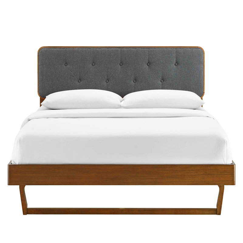 Lit plateforme Bridgette, Noyer et gris anthracite, Double