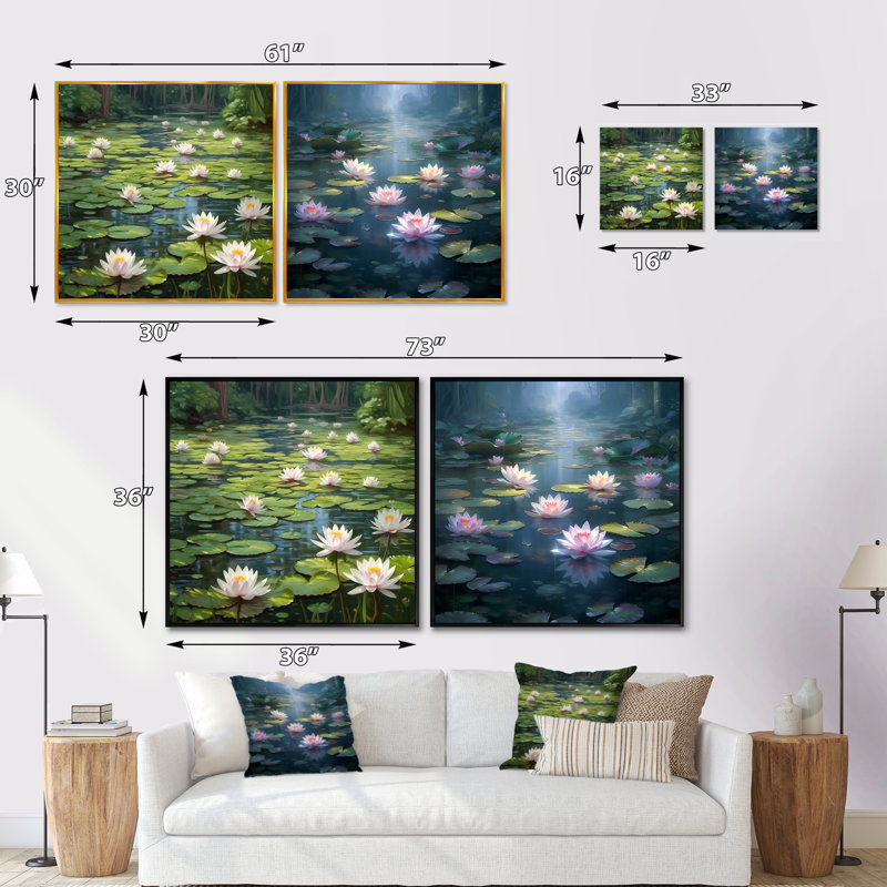 Magical Lotus Lily Pad Pond - lot de 2 lotus carrés, Toile tendue, H 30 po x l 61 po