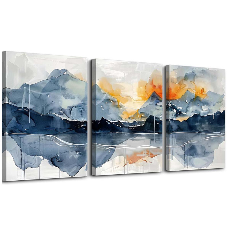 60*40,Living Room Wall Art 3 Piece Mountain Landscapes Wall Paintings Artwork Canvas Wall Decor.