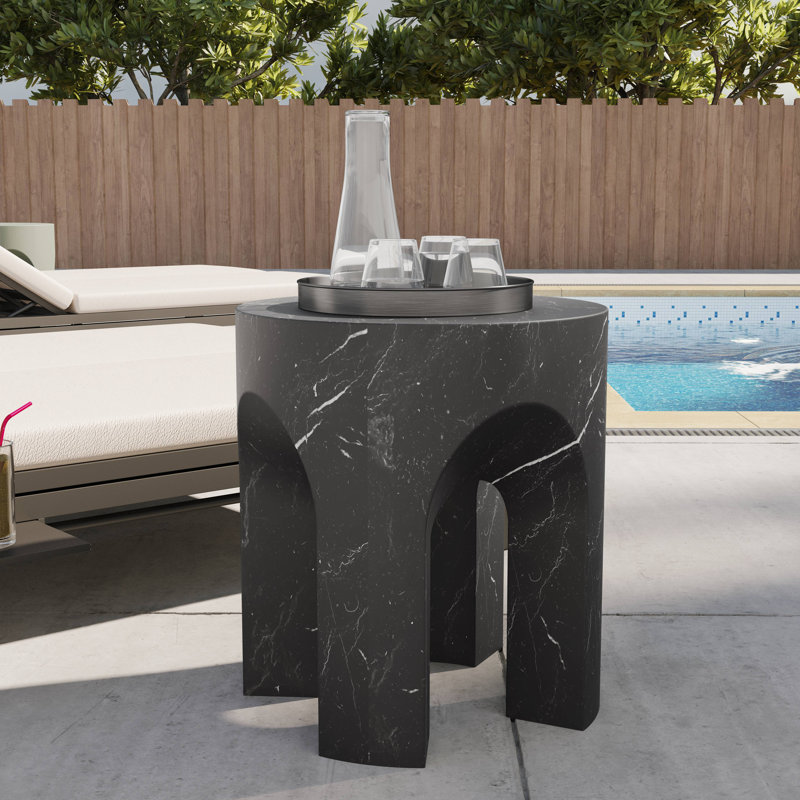 Timitra 17" Round Fiberstone Accent Table – Arched Leg Base with Floor Protectors for Patio or Living Room Use