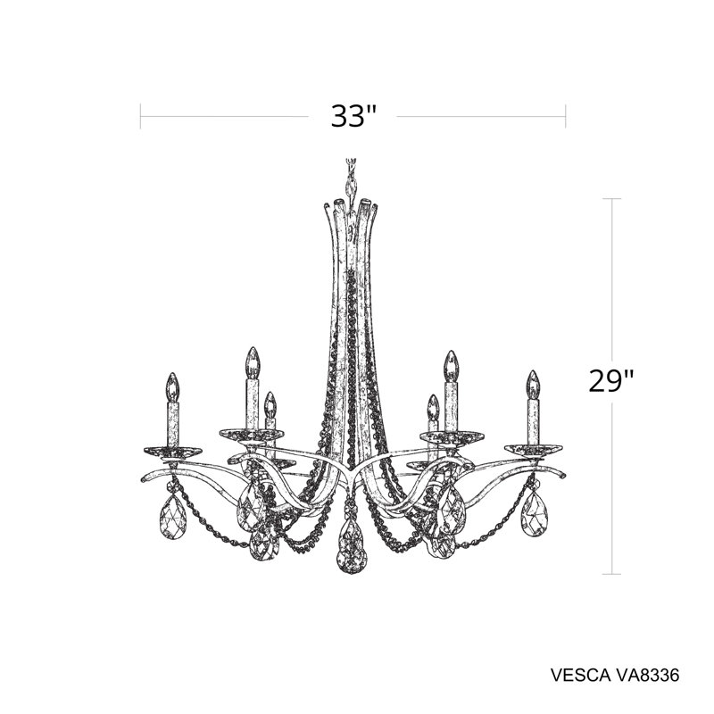 Vesca 6 - Light Dimmable Classic / Traditional Chandelier, Antique Silver, Clear Heritage Crystal