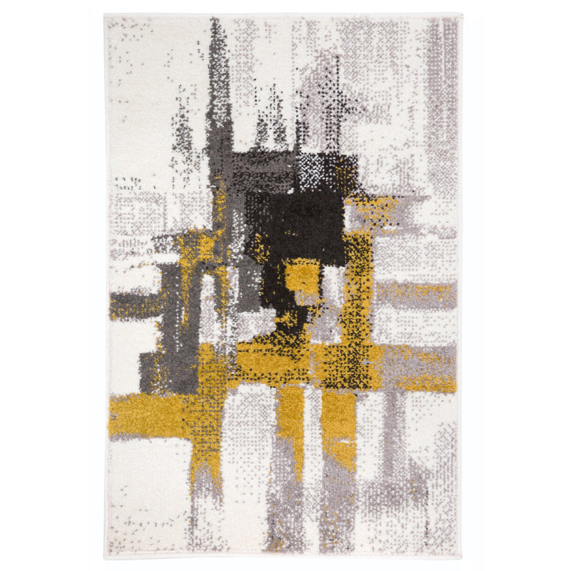 Doucette Abstract Ivory/Gold/Gray Area Rug, Rectangle 2' x 3'