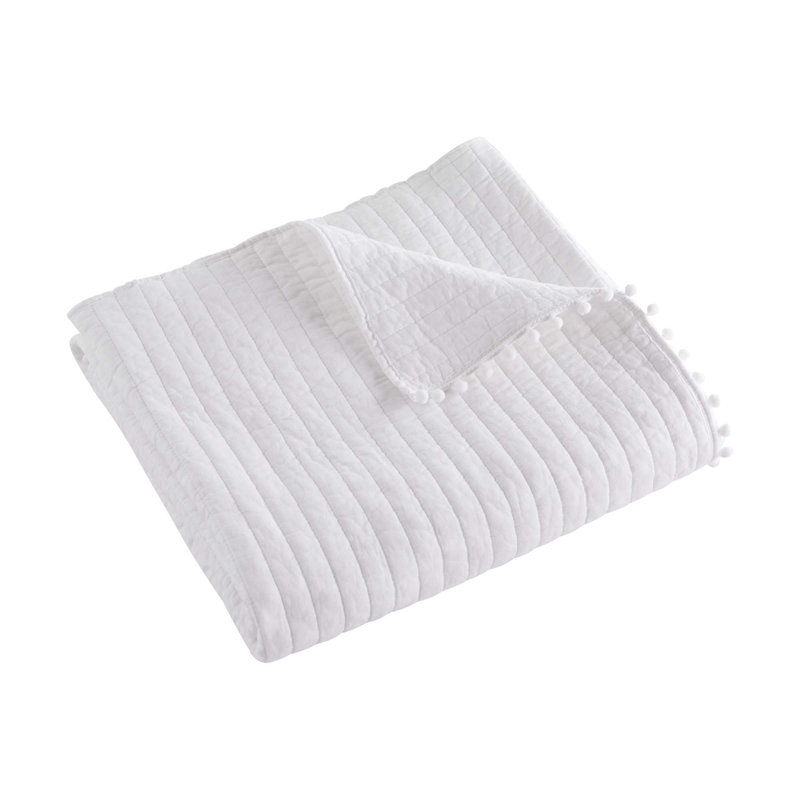 Pom Pom White Quilted Throw