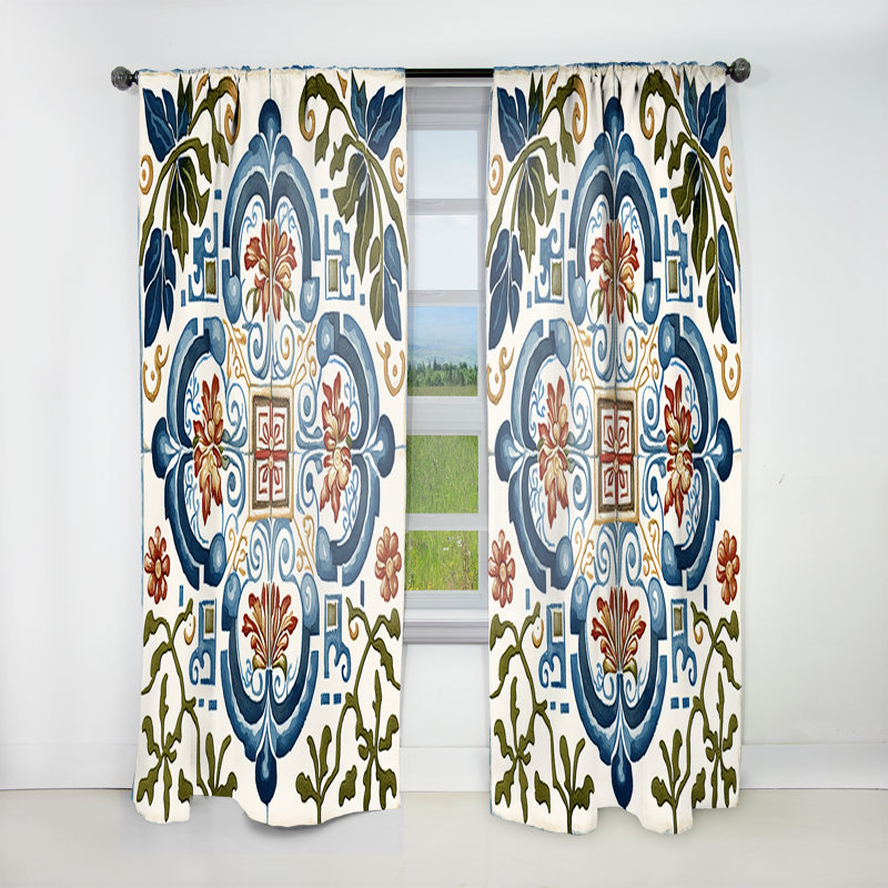 Rideaux en velours abstrait bleu méditerranéen I - Retro, L 52 po x L 90 po