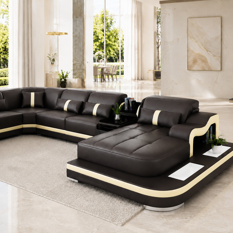 Lloydene 5 - Piece Slipcovered Leather Sectional, Right Hand Facing