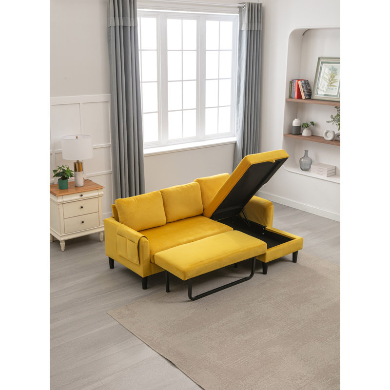 Sectional Sofa Reversible Sectional Sleeper Sectional Sofa With Storage Chaise, Mustard Polyester