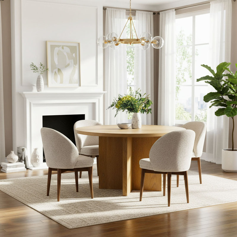 Upholstered Dining Chairs with Solid Wood Legs (Set of 4), Beige
