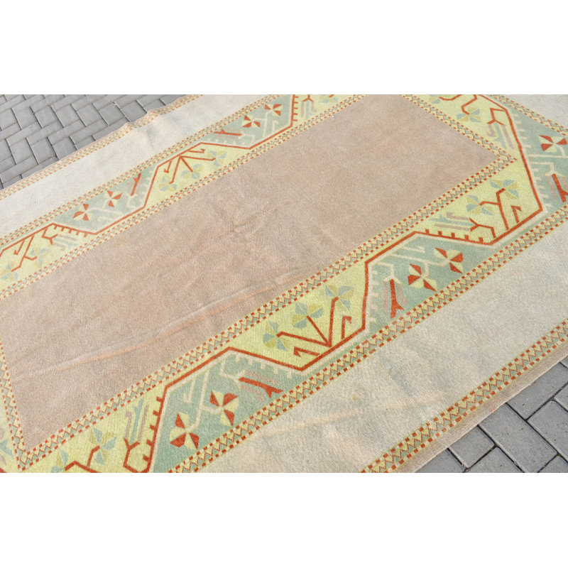 Grand tapis turc Oushak fait à la main en beige rétro pour un élégant décor de salon