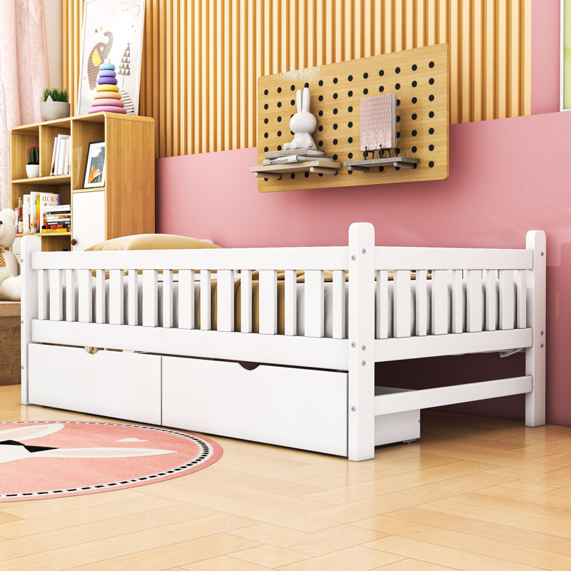 Lit plateforme simple avec tiroirs de rangement, Blanc