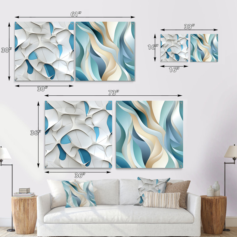 Serene Structures I - Ensemble de 2 reproductions d'art géométriques abstraites en acrylique, H 30 po x l 61 po