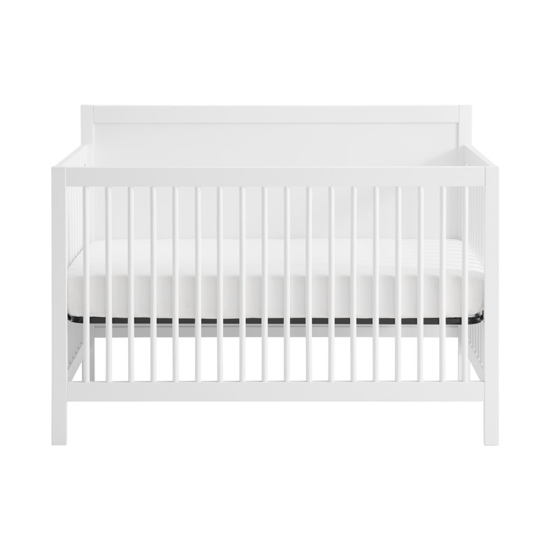 White Solid Wood 4-in-1 Convertible Crib with Panel Headboard