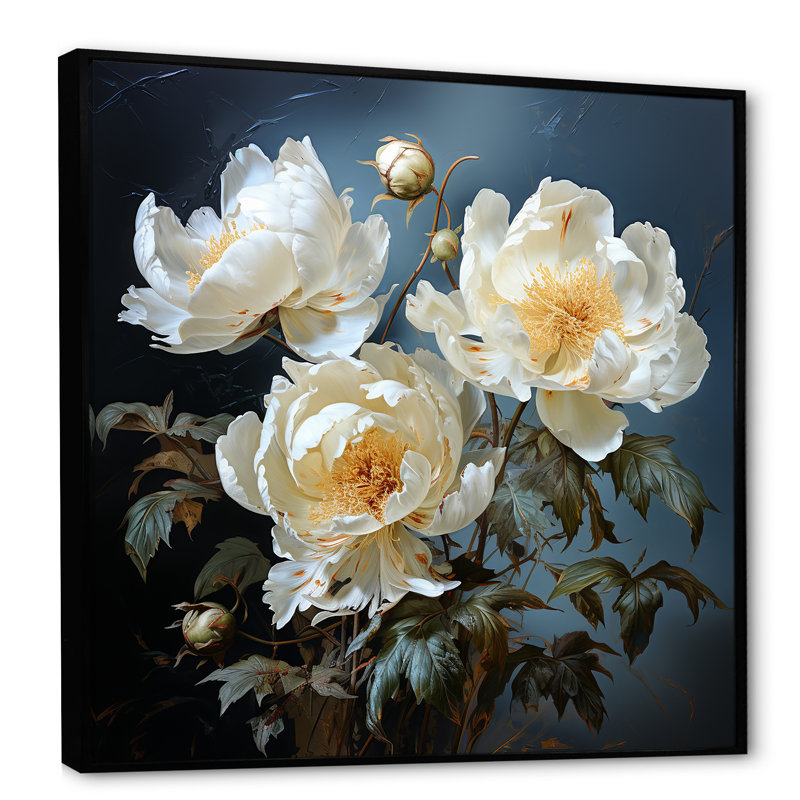 Beige Whispers Of Peony V sur toile, Cadre flottant noir, H 36 po x l 36 po x P 1,5 po
