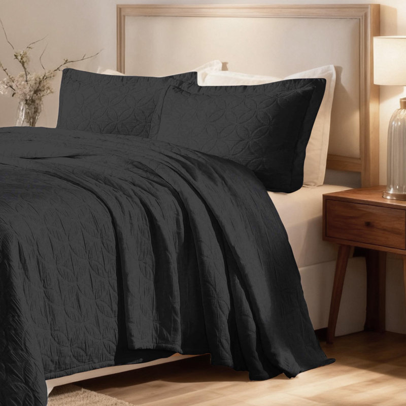 Ensemble de couvre-lit matelassé en coton The Blue Nile Mills, Noir
