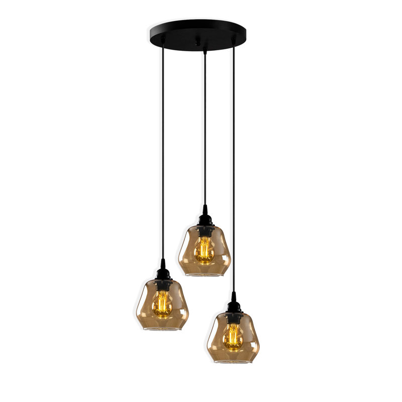 Adjustable Height 3-Lights Metal Body Cluster Pendant With Glass Cap