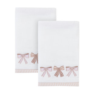 Bow Flourish White Pink Seashell Towel Set (Set of 2)
