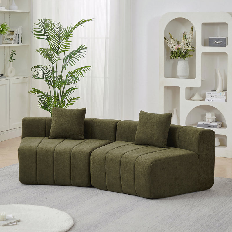 Canapé incurvé dans des salles familiales spacieuses Canapé modulaire incurvé en chenille avec 2 coussins, canapé modulaire symétrique incurvé pour chambre à coucher, salon, bureau pour les loisirs ou sieste, salle de lecture et vestibule