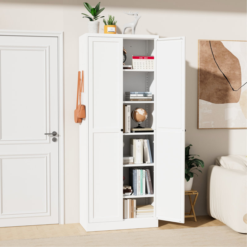 Garde-manger autoportant en métal blanc de 72 po avec tablettes réglables, idéal pour le rangement de la cuisine et de la salle de bain, assemblage rapide, armoire de rangement à portes magnétiques silencieuses personnalisables de 72 po