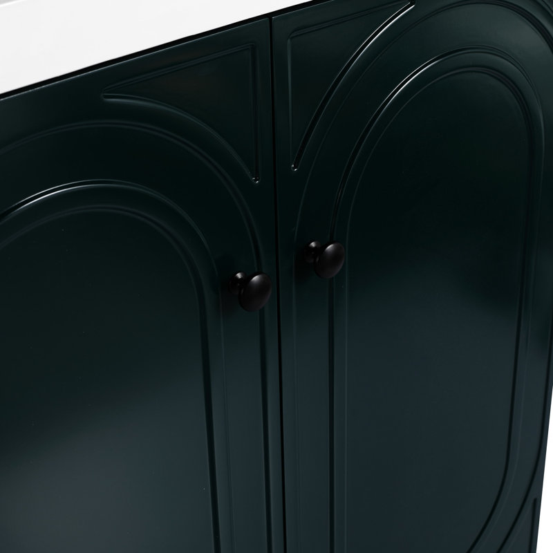 Meuble-lavabo foncé 30 po avec portes à fermeture douce et armoire pratique - Tablette extérieure moderne, Vert foncé, 30"