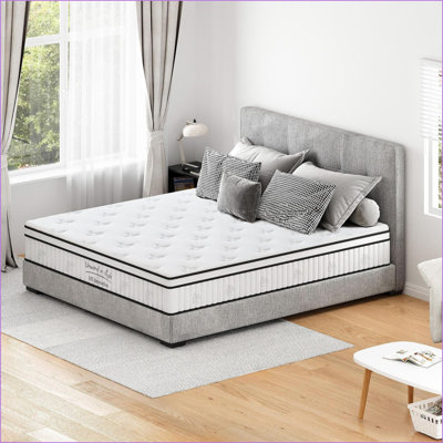 Mattresses, 12 Inch Queen Hybrid Mattress, Medium Firm Memory Foam &amp; Pocket Springs | White | Foam+Spring
